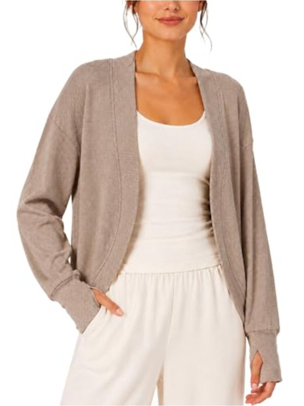 Open Front Cardigan with Thumb Holes Batwing Sleeve Knit Sweater